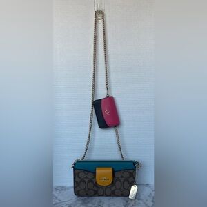 Coach PoppyColorblock Signature Crossbody with Teal, Mustard and Pink Accents